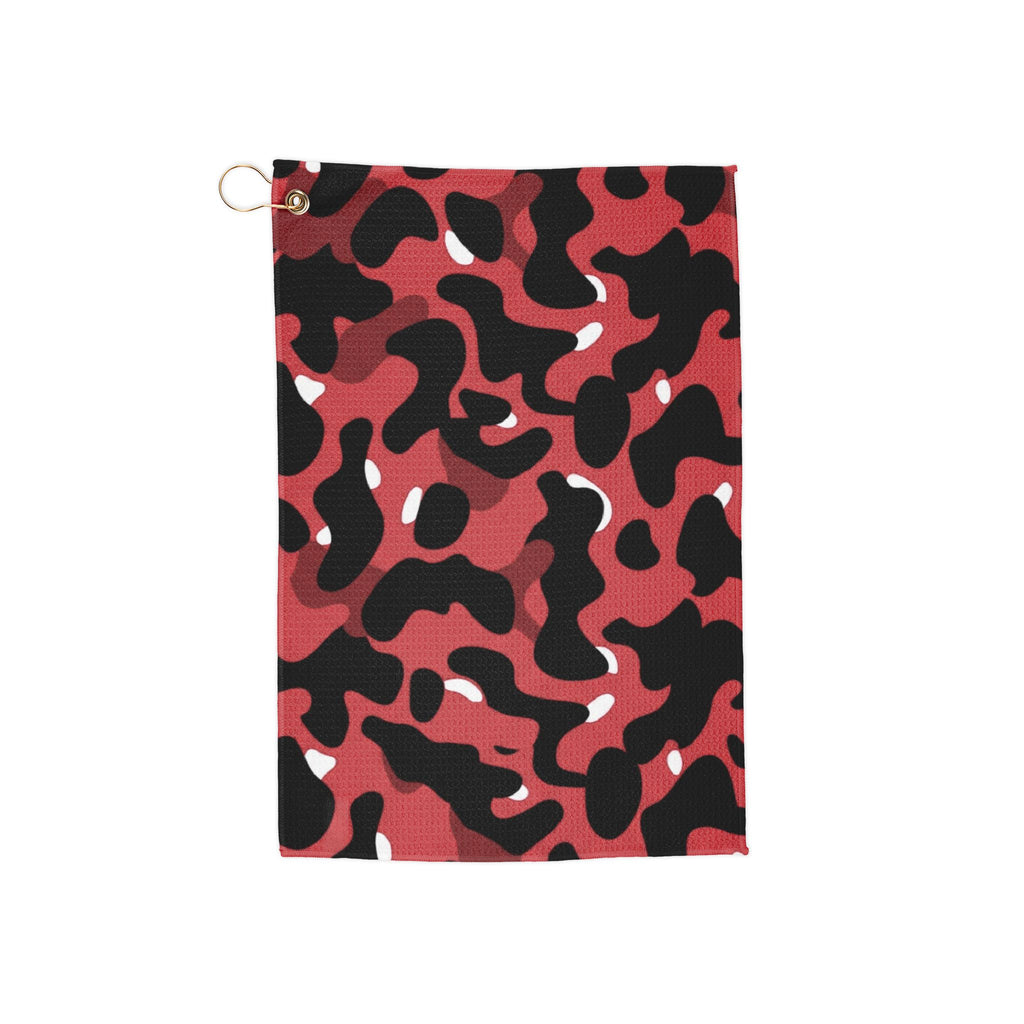 Red & Black Camo Golf Towel — Microfiber Club Towel with Grommet & Clip