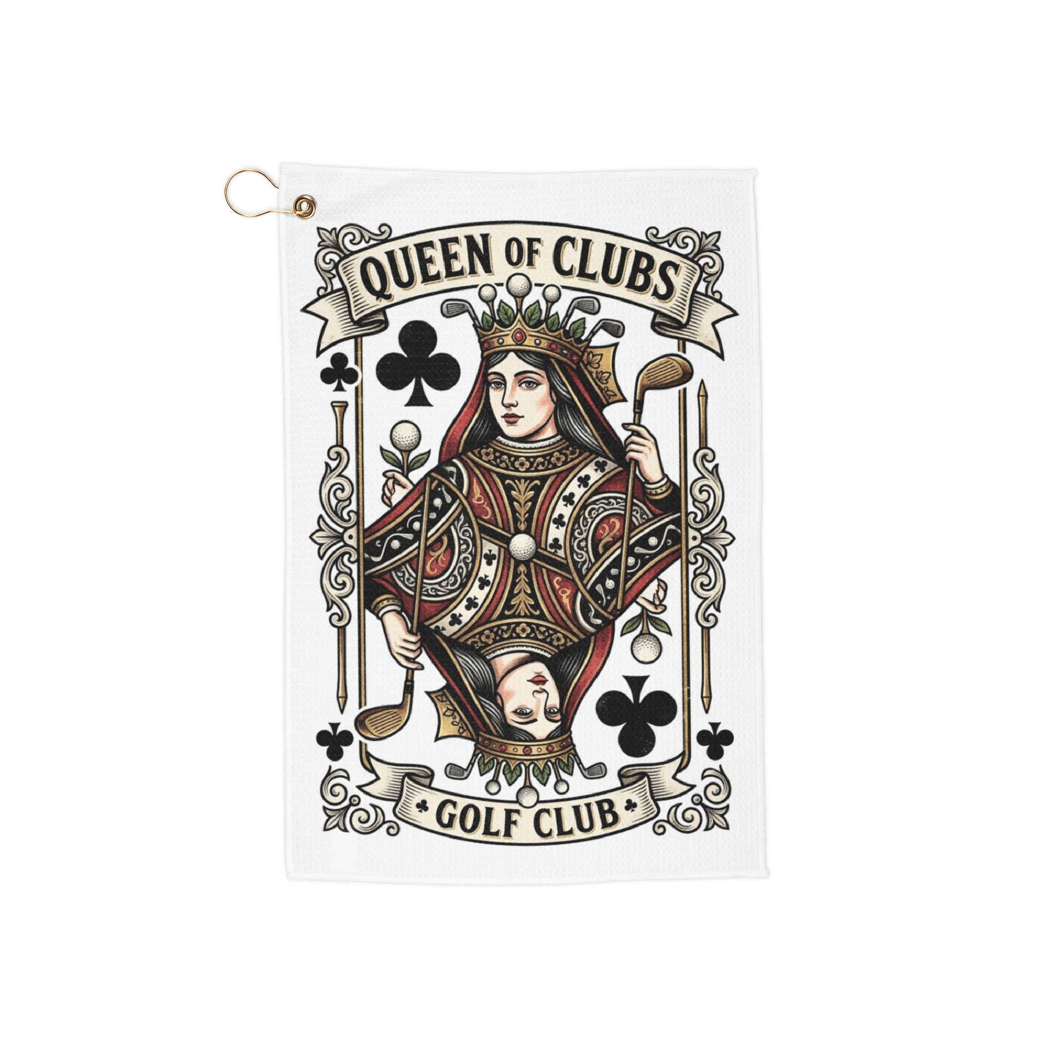 Queen of Clubs Golf Towel – Playing Card Golf Club Tee Towel with Clip