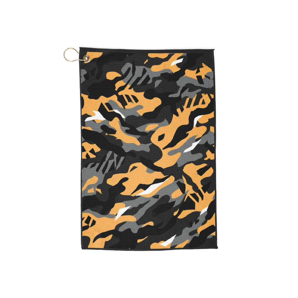 Camo Golf Towel — Black & Gold Brushstroke Design with Grommet Loop