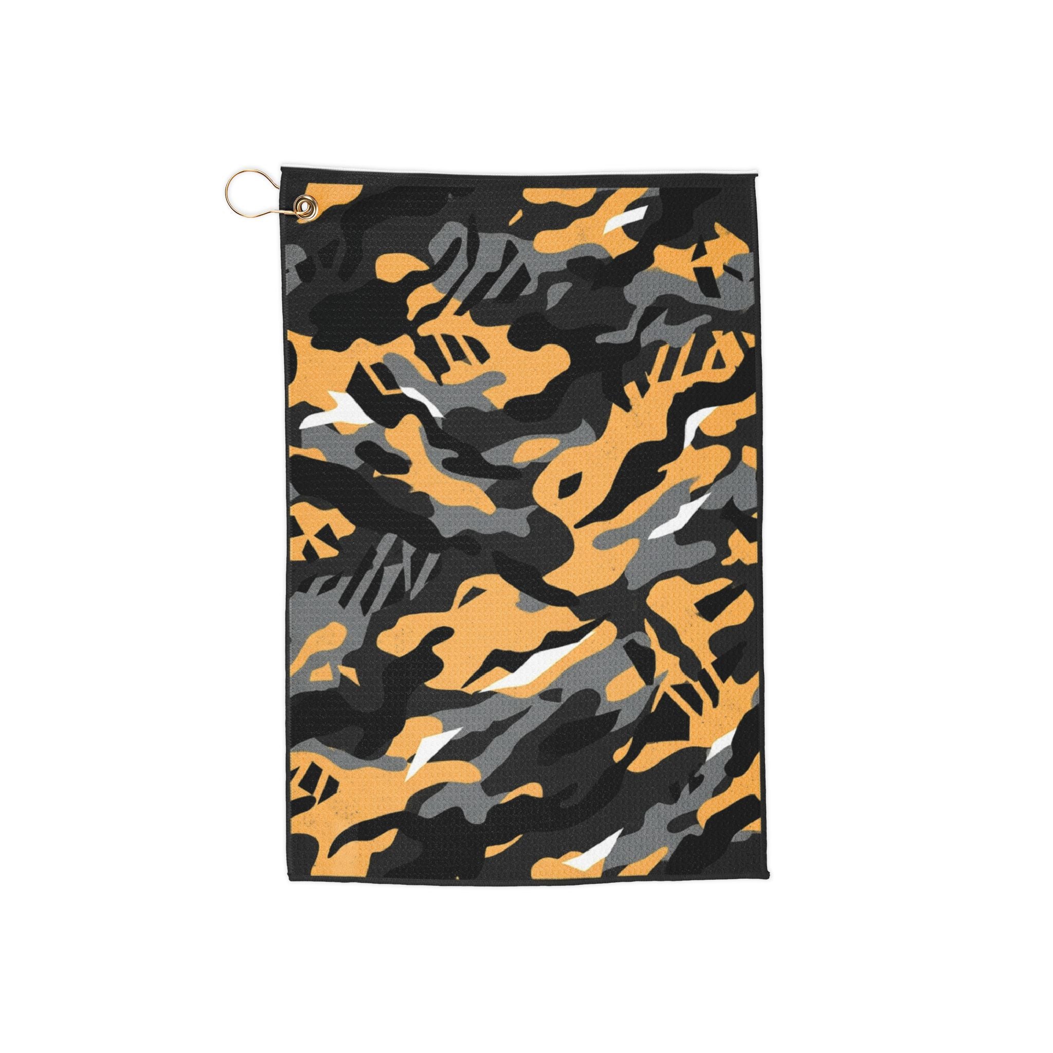 Camo Golf Towel — Black & Gold Brushstroke Design with Grommet Loop