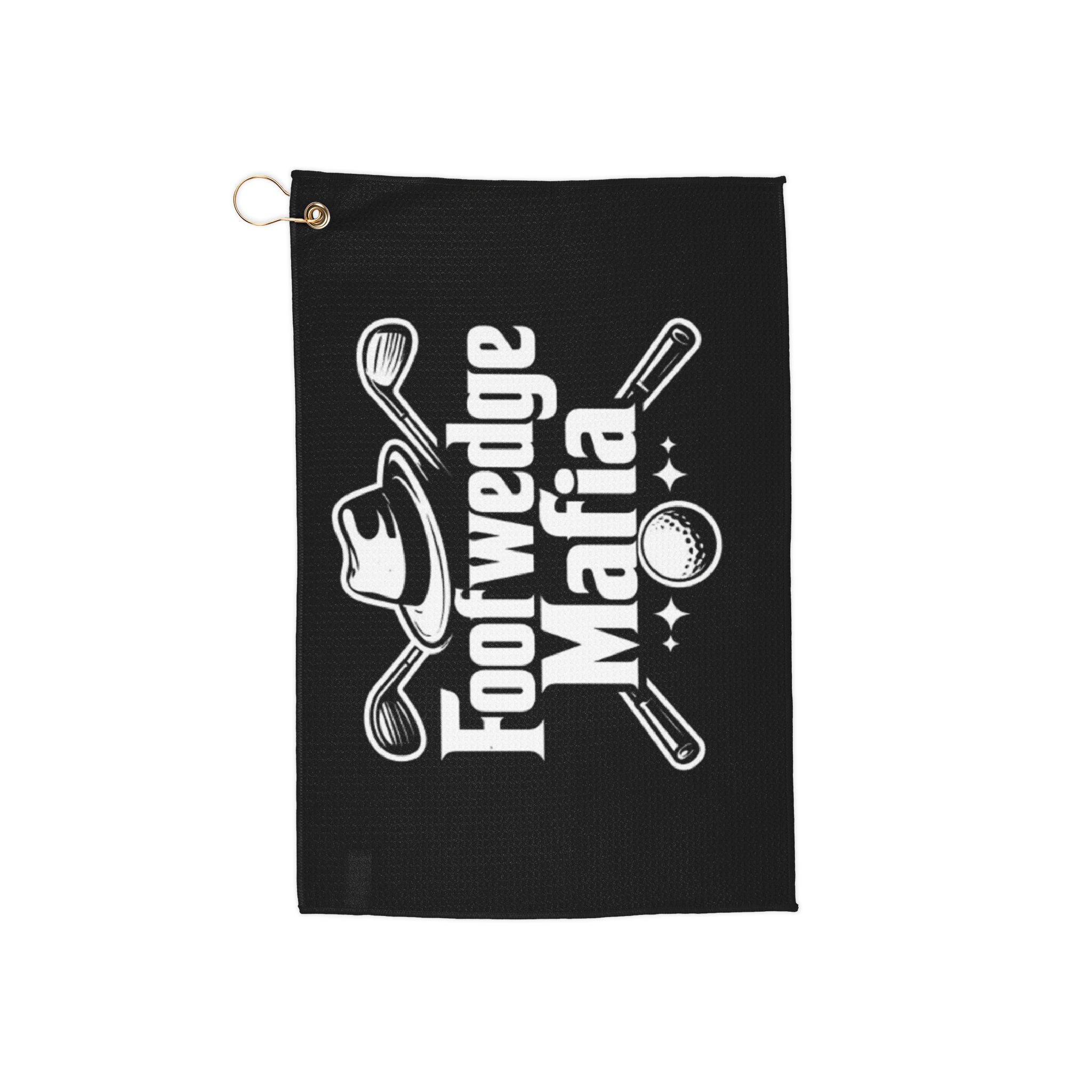 Golf Towel — “Footwedge Mafia” Funny Golf Club & Ball Design, Microfiber Golf Towel with Grommet