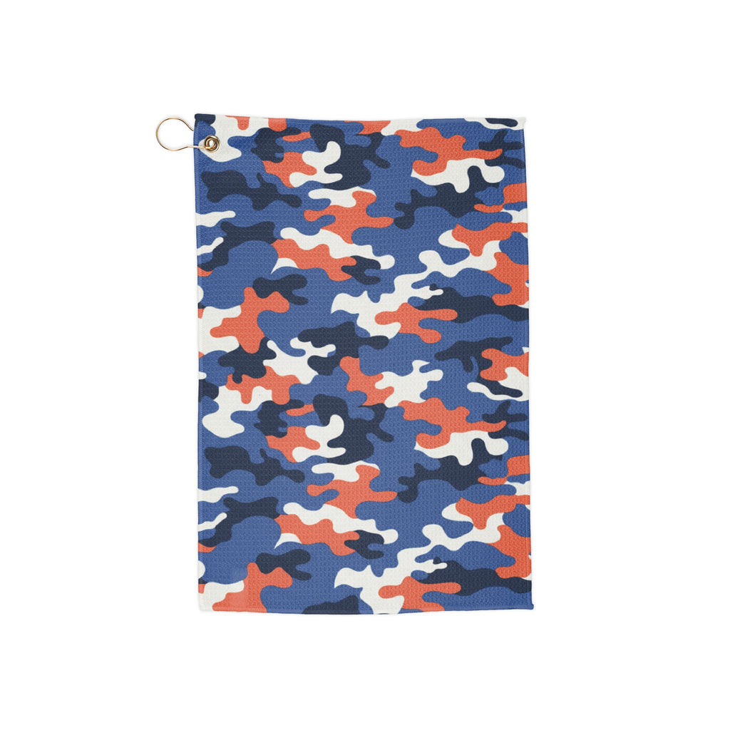 Camouflage Golf Towel — Blue & Orange Camo Club Towel with Grommet Ring