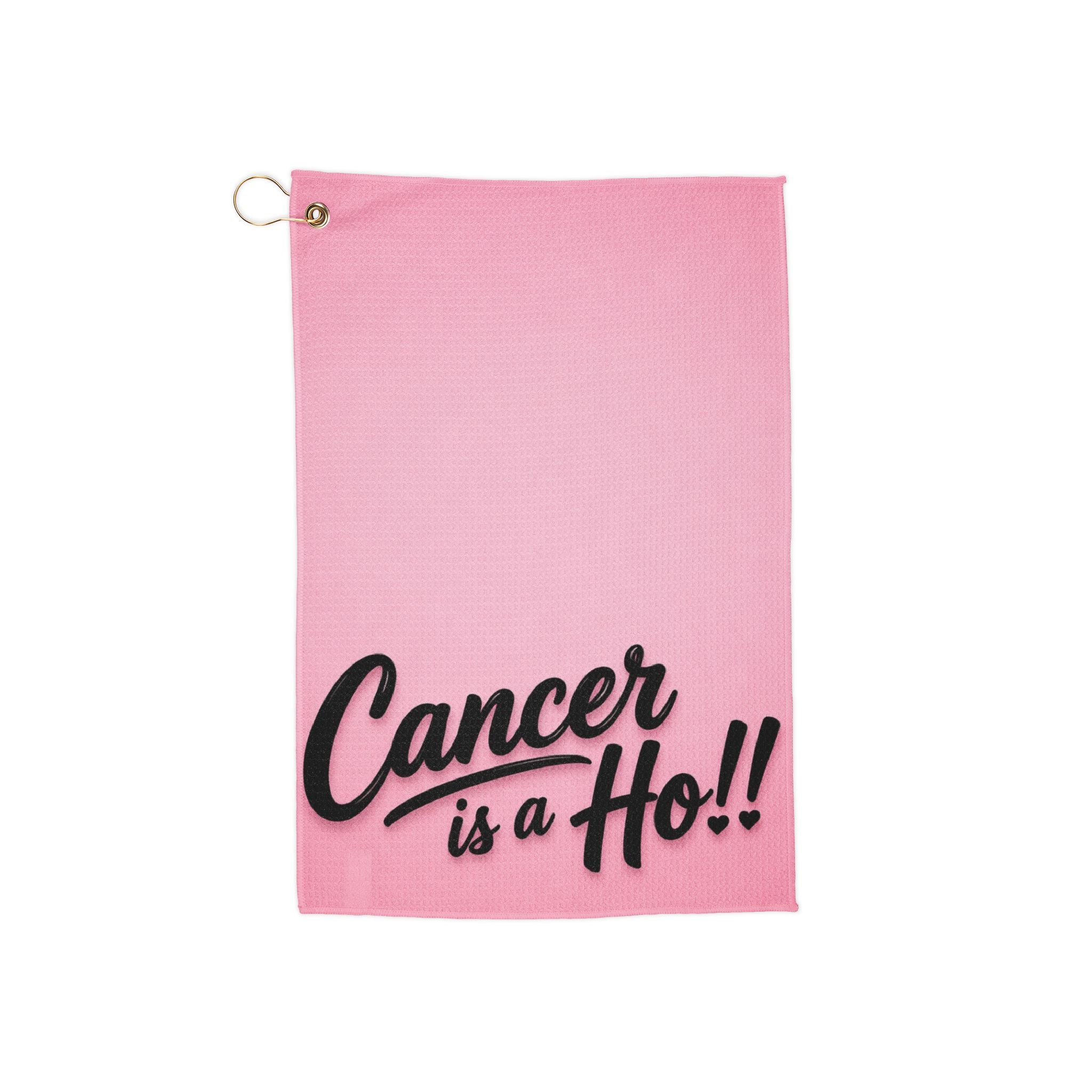 Cancer Is a Ho!! Pink Golf Towel — Funny Cancer Awareness Golf Accessory