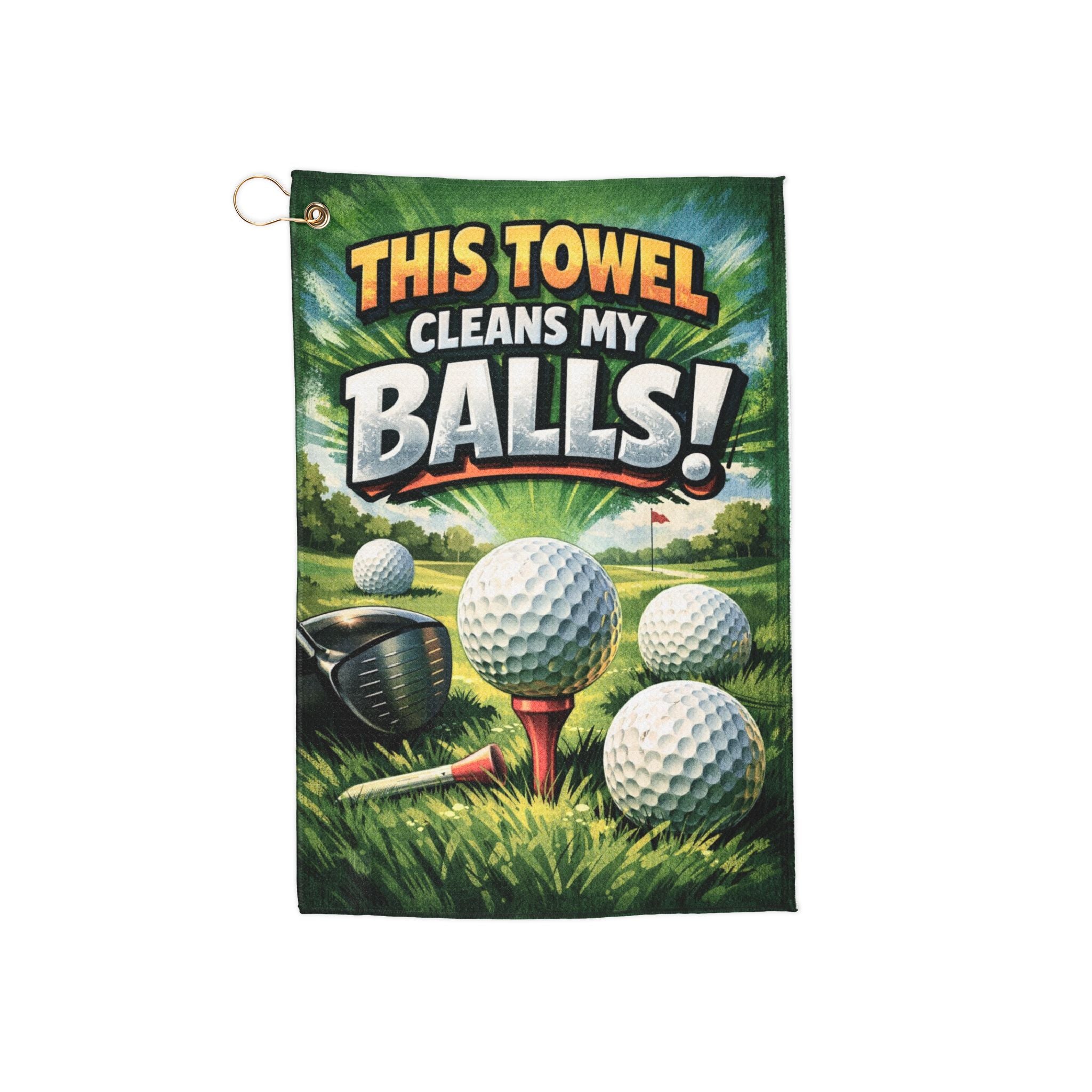 Funny Golf Towel – "This Towel Cleans My Balls" Microfiber Golf Towel with Grommet & Hook