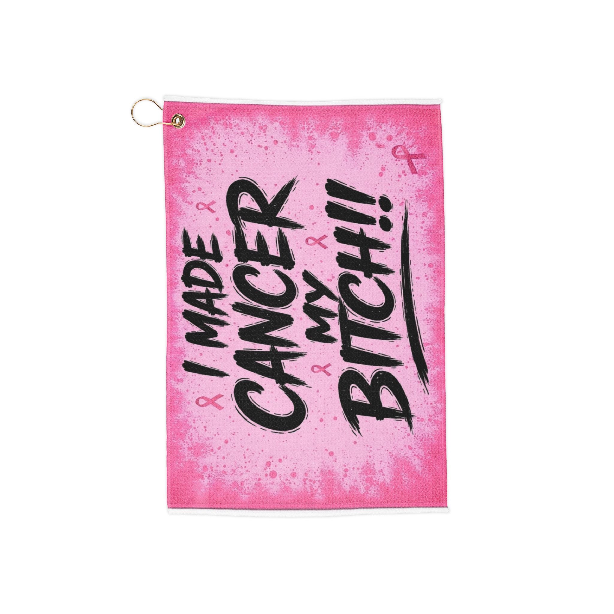 Golf Towel - Pink Breast Cancer 'I Made Cancer My Bitch' Motivational Golf Accessory