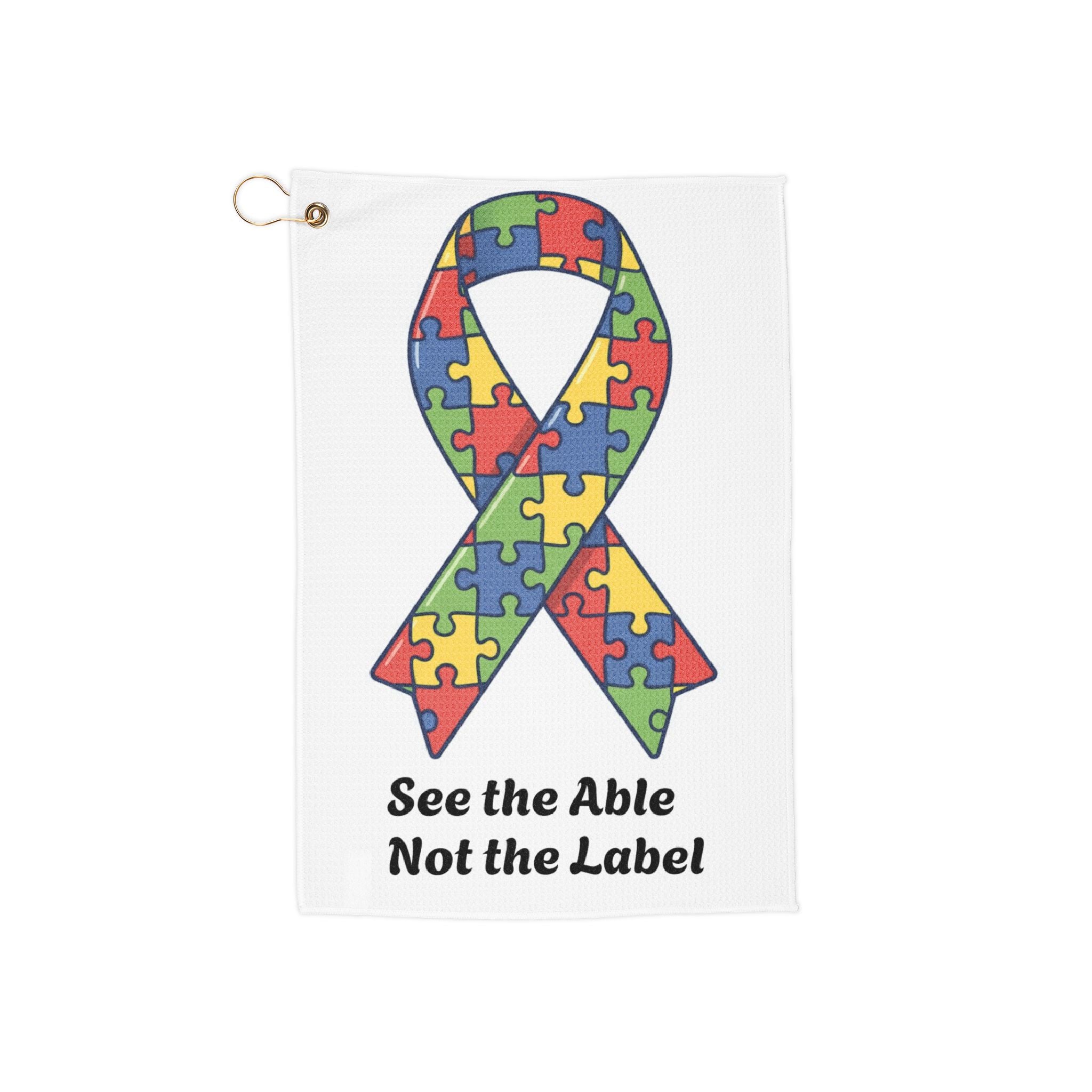 Autism Awareness Golf Towel — See the Able Not the Label Puzzle Ribbon
