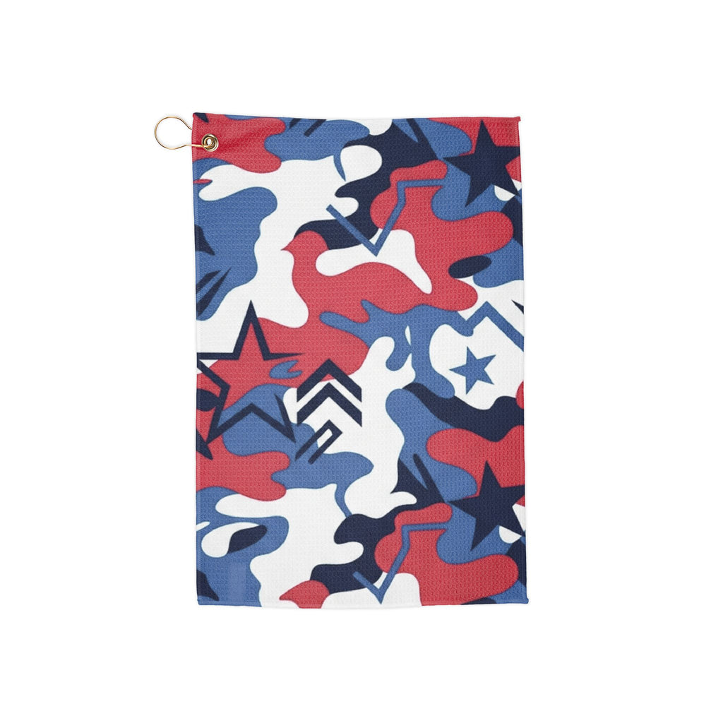 Red, White & Blue Camo Golf Towel — Microfiber Golfing Towel with Clip Ring