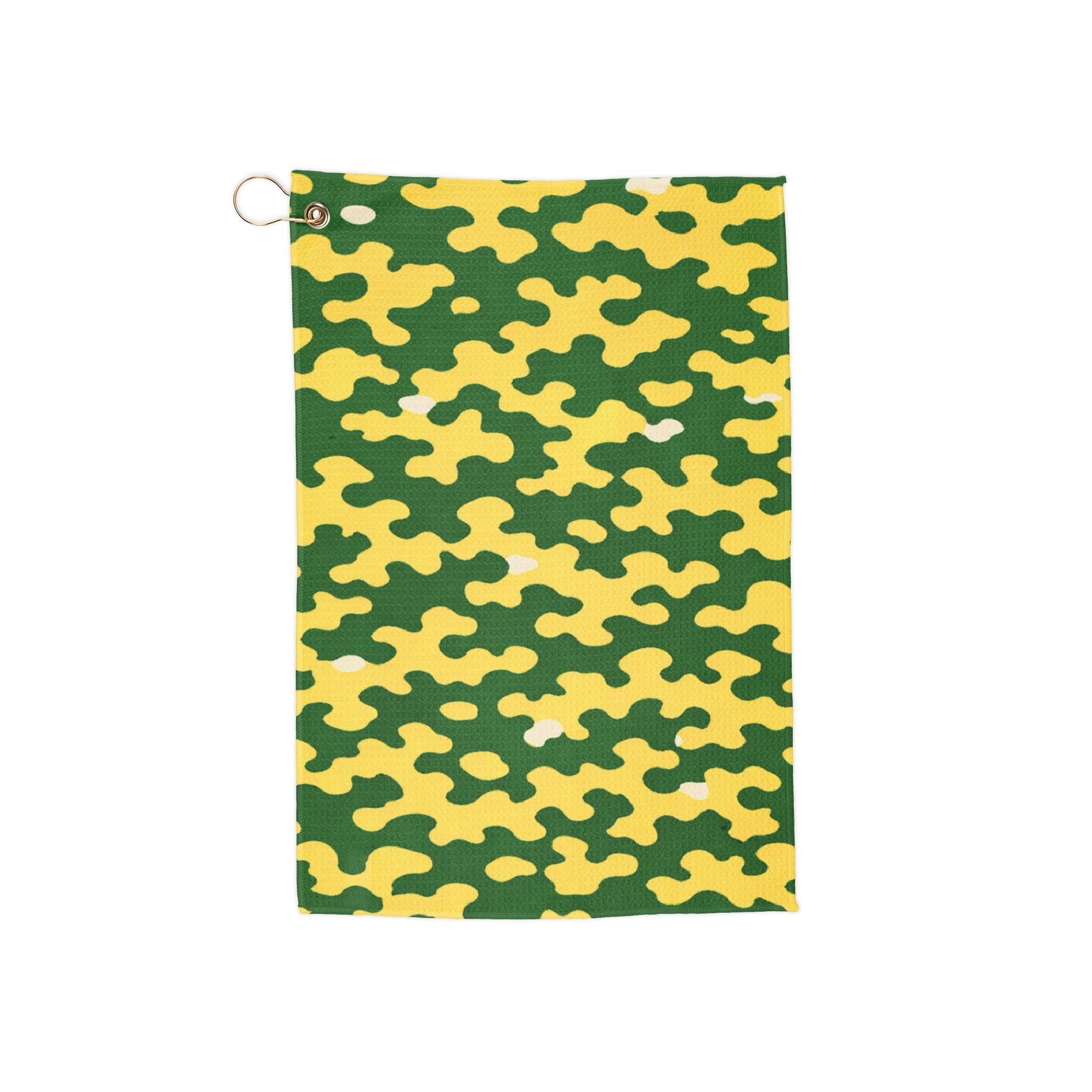Golf Towel — Yellow & Green Camo Microfiber Towel with Grommet Ring