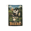 Golf Towel — "Will Golf for Beer" Funny Golfer Gift, Microfiber Club & Golf Cart Towel with Clip